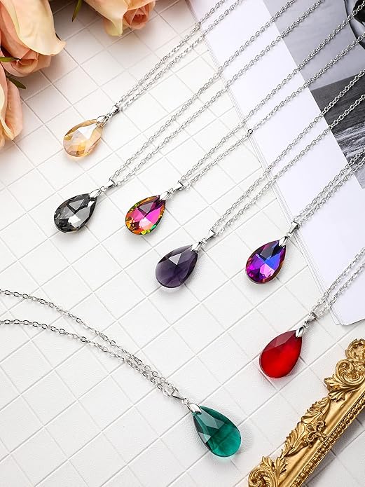 Hicarer 12 Pieces Teardrop Crystal Necklace Cubic Zirconia Pendant Necklace Jewelry for Women