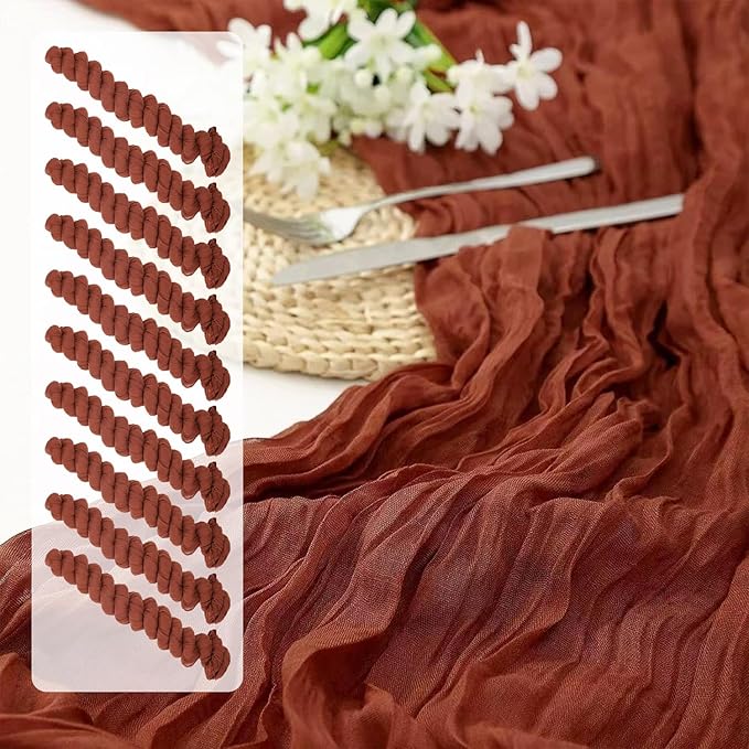 2 Pack 10 Ft Cheesecloth Table Runner Rust Gauze Long Table Runners Boho Gauze Cheese Cloth Table Runner Rustic Sheer Runner for Wedding Party Table Decor ( 35 x 120 Inch )