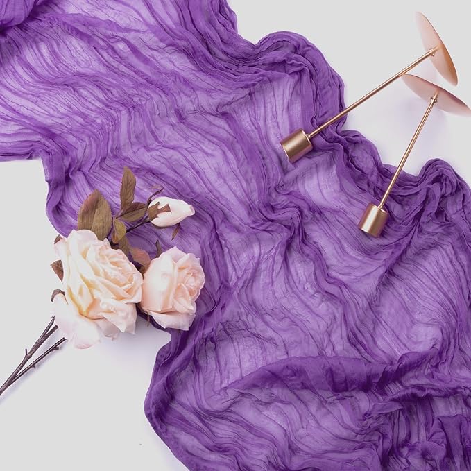 RestfulGlow12 Pack Purple Cheesecloth Table Runner 10FT Boho Gauze Fabric Table Runner 35 x 120 Inch Rustic Sheer Runner for Centerpiece Wedding Decor Baby Shower Party Table Decoration（Purple）