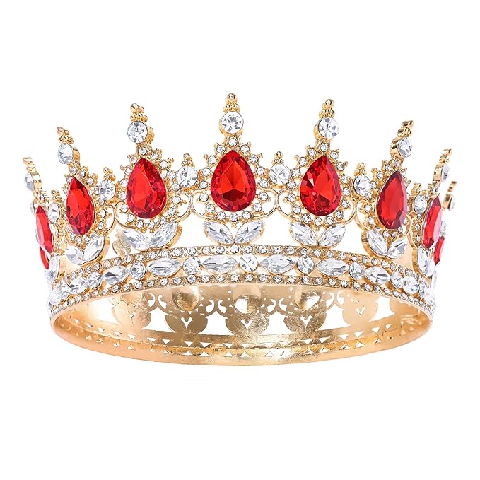 Red Queen Crown for Women Crystal Tiara for Girl Rhinestone Wedding Headband for Bride Hair Accessories for Costume Birthday Party Prom Gifts