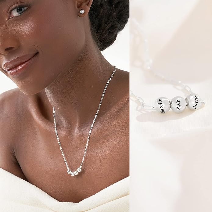 MyNameNecklace Personalized The Balance Charm Necklace with Custom Engraved Beads - Cable/Link Chain - Dainty Gift for Mom, Her - Jewelry for Christmas