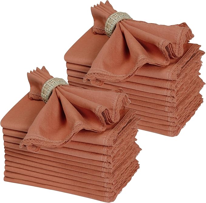Ramanta Home Linen Flax Cloth Napkins Set of 24 | 18x18 Inch | Premium Cotton Linen Flax Lace Soft & Durable | Washable Ideal for Everyday Use Parties Thanksgiving Christmas Halloween Rust