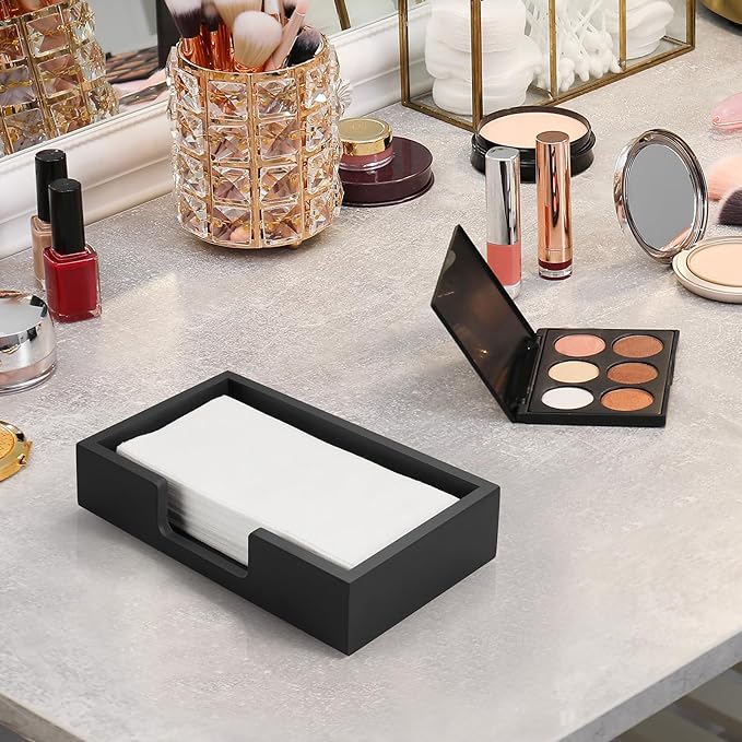 Black Guest Towel Holder Tray for Bathroom, Wood Napkin Holder for Bathroom, Disposable Paper Hand Towel Holder for Bathroom Accessories, Dinner Napkin Holder for Kitchen Table Party