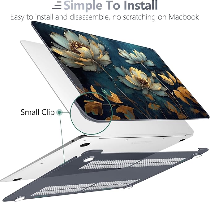 Batianda Case for M1 MacBook Air 13 Inch Model A2337 A2179 A1932 2020 2019 2018 Release,3D Painted Creative Series Design Hard Shell with Keyboard Cover & Screen Protector, Blooming Flowers