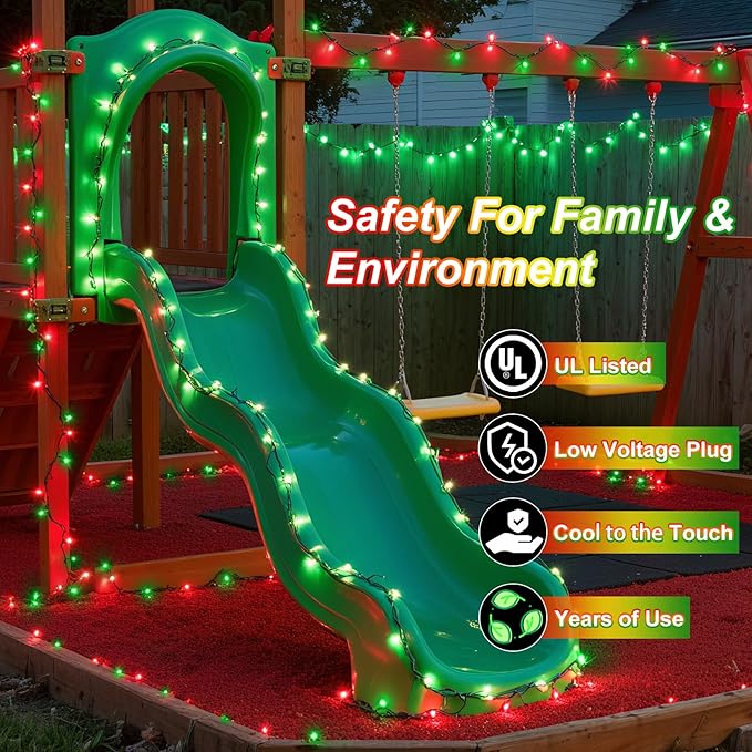 340 LED 90FT Christmas String Lights Outdoor, 12 Pro Modes and Timer Memory & Brightness, Plug in Outdoor Waterproof Clear Wire Twinkle Light for for Xmas Yard Tree Wedding Party Decor (Red & Green)