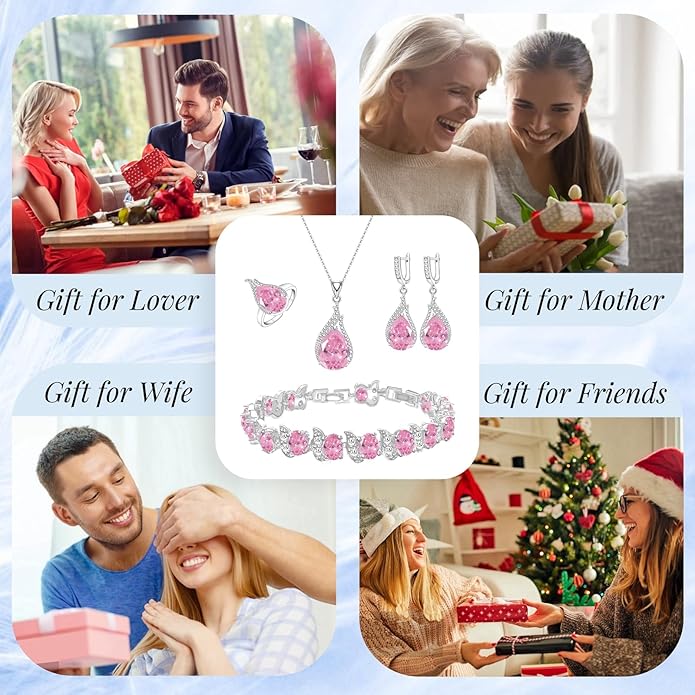 GZWHD Jewelry Set for Women CZ Earrings Necklace Ring Bracelet Set Prom Party Wedding Jewelry Gift for Mother Friend Wife