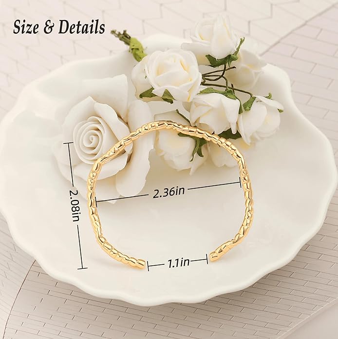 PERNNLA PEARL Dainty Gold Bar Bracelet for Women Simple Delicate Thin Cuff Bangle Hook Bracelet 18K Gold Plated Handmade Minimalist Jewelry