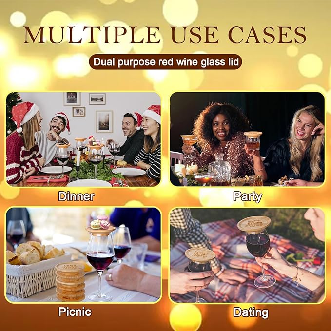 Wine Glass Charcuterie Topper 8 Pcs Wine Glasses Covers Wine Glass Charcuterie Board Bamboo Water Glasses Toppers Wine Accessories for Party, Gatherings, Restaurants, Bars