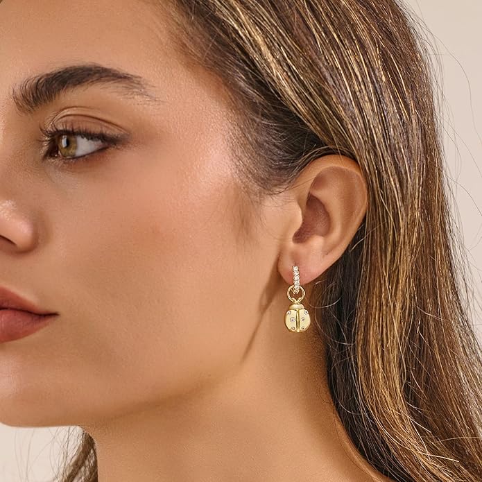YOIHUR Cute Gold Hoop Earrings for Valentine's Day, 14K Gold Plated Hypoallergenic Jewellery CZ Huggie Drop Earrings, Bear Butterfly Ladybug Joker Heart Pendants Earring Jewelry Gifts for Women