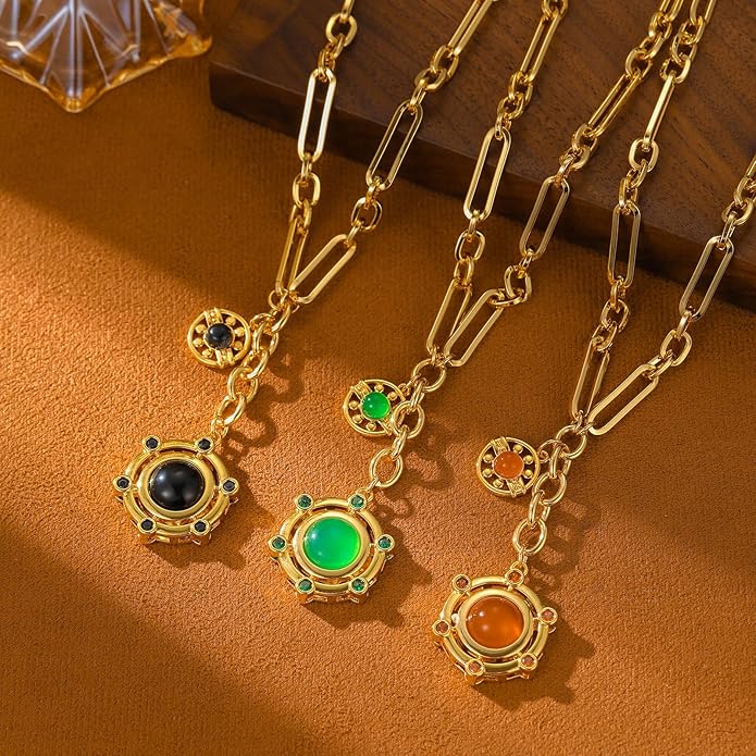14K Gold-tone Sun Pendent Necklace for Women Chunky Gold Plated Necklace Unisex