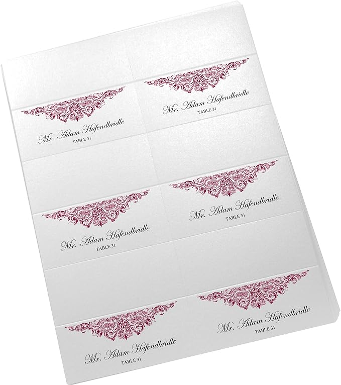 Paisley Printable Place Cards, Burgundy (Choose Color), Set of 60 (10 Sheets), Laser & Inkjet Printers - Wedding, Party, Dinner, and Special Events - Made in the USA