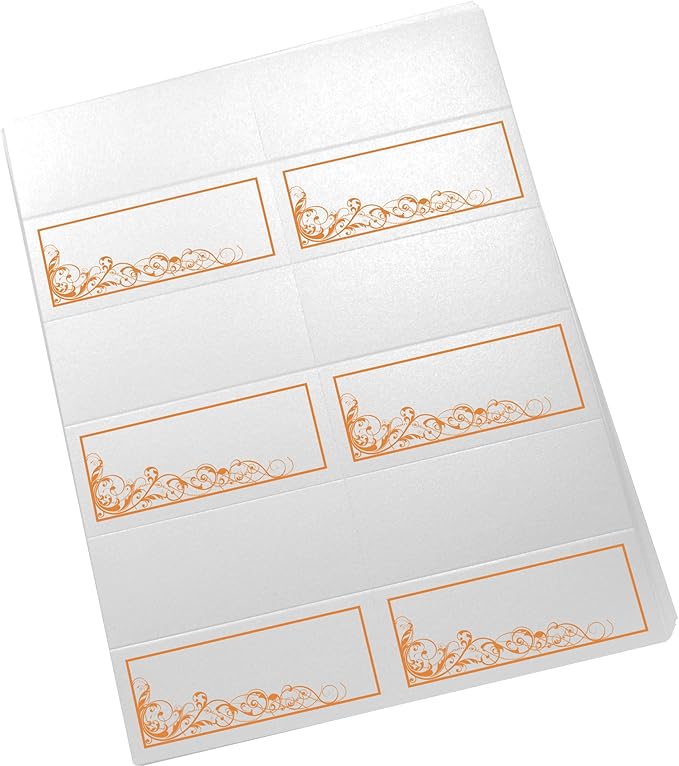 Scribble Vintage Swirl Printable Place Cards, Orange (Choose Color), Set of 60 (10 Sheets), Laser & Inkjet Printers - Wedding, Party, Dinner, and Special Events - Made in the USA