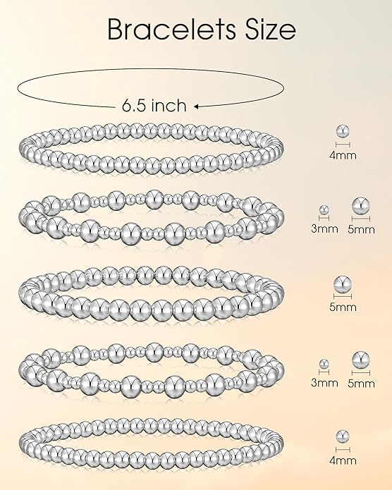 Howoo Gold Bracelets for Women Beaded Initial Bracelet Stack Dainty Heart Stretch Gold Charm Bracelet Jewelry for Women Trendy