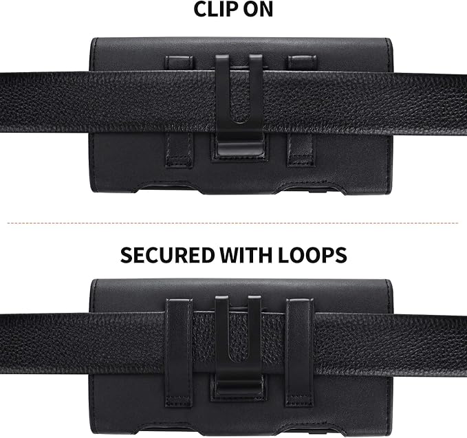 BECPLT for Galaxy S25 Ultra S24 Ultra S23 Ultra S22 Ultra 5G Note 20 Ultra 5G Note 10+ Plus 5G Holster Black Leather Carrying Cell Phone Holder Belt Clip Holster Case Pouch for Galaxy A14 5G S21 Ultra