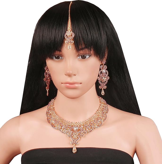 Touchstone Indian jewelry set for women bollywood gold jewellery wedding outfits necklace sets earrings bridal maang tikka fancy costume girls big desi accessories rhinestone in gold or silver tone