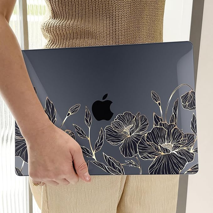 TWOLSKOO Compatible with M4 MacBook Air 13.6 inch Case 2025-2022 Release M4 A3240 M3 A3113 M2 A2681, Plastic Hard Shell & Keyboard Cover & Type C Adapter & Screen Protector, Abstract Floral