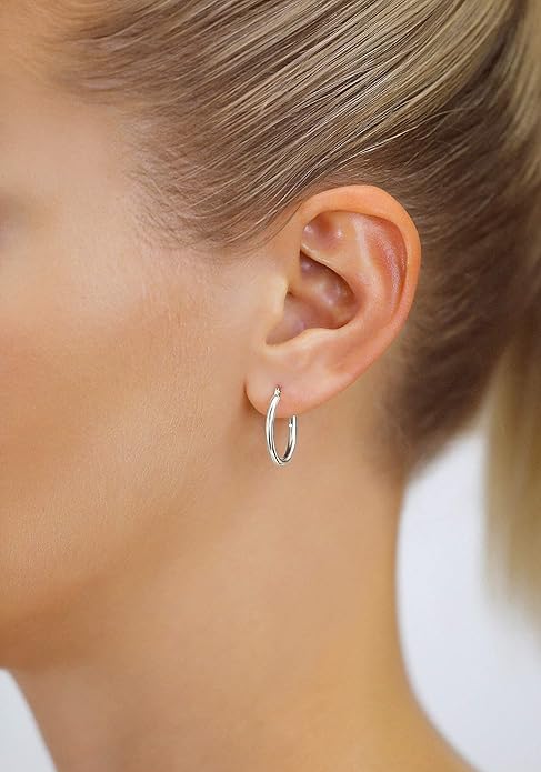 14k White Gold Classic Round Hoop Earrings