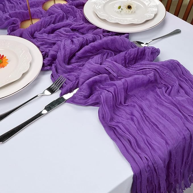 12 Pack Purple Cheesecloth Table Runner 10FT Boho Cheese Cloths Gauze Fabric Table Runners 120 Inch Rustic Sheer for Wedding Birthday Party Baby Shower Centerpiece Home Decorations