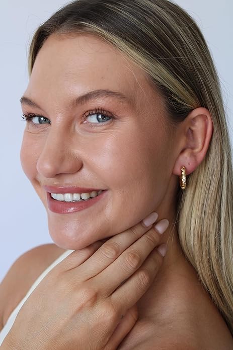 Chunky Gold Hoop Earrings – 18K Gold Plated Hoops with Moon & Star Celestial Details – Bold, Lightweight Earrings for Women by Malibu Sunday