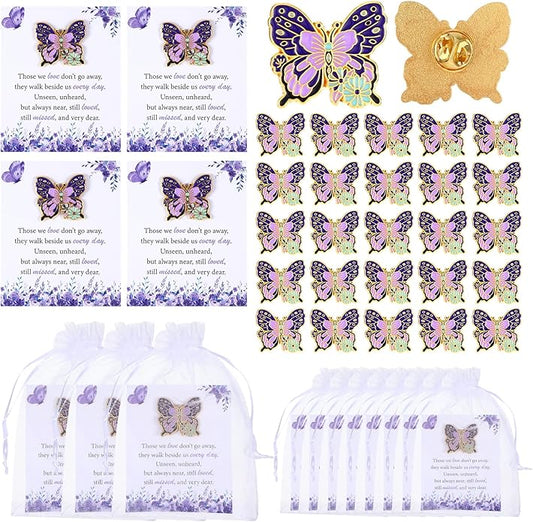 Funeral Favors for Guest Celebration of Life Favors Butterfly Pins Brooches Organza Bags Thank You Cards for Memorial Party Supplies Guest Family Friends Return Favors Funeral Gifts
