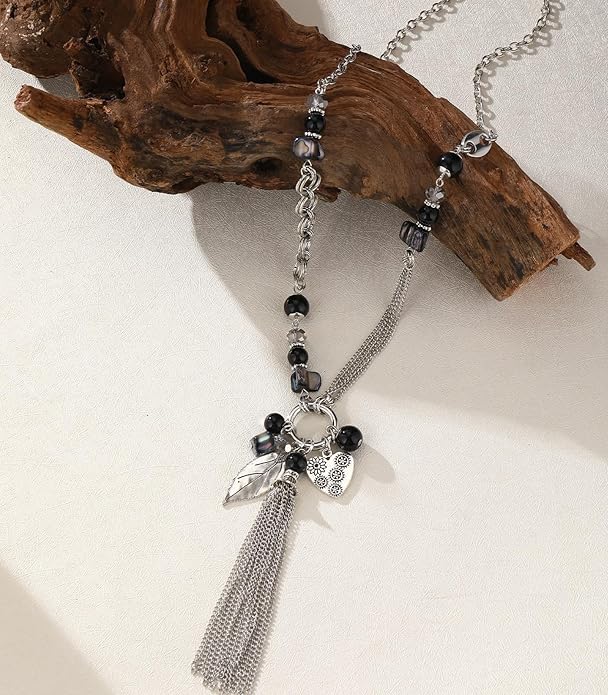 FULU AUTUMN Long Necklaces for Women Trendy Long Chunky Beaded Necklace Boho Fashion Costume Jewelry Mothers Day Gifts for Her