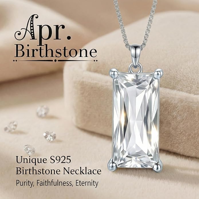 Minimalist Square 8mm×16mm Birthstone Sterling Silver Necklace - Hypoallergenic, Lightweight, Gift for Her