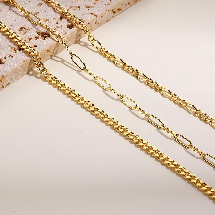 Gold Bracelets for Women, 18K Gold Plated Dainty Paperclip Link Chain Bracelets Thin Cute Stackable Bracelet Pack Fashion Accessories Gifts for Women