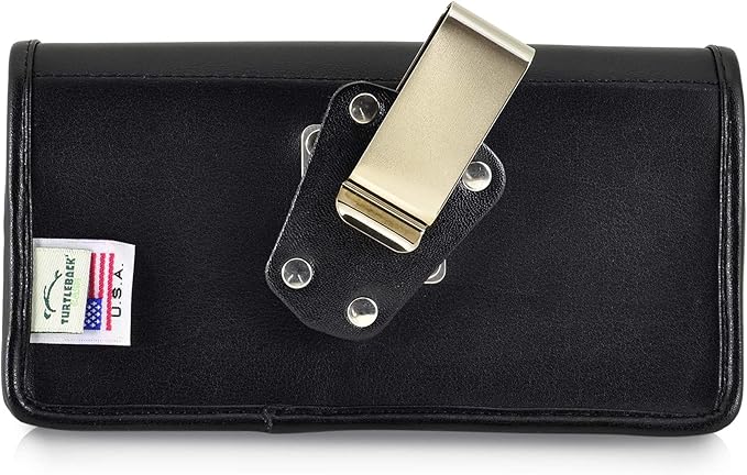Turtleback Belt Clip for iPhone 16 Pro, 16e, 15 pro 14 Pro 13 Pro -Small- Fits w/Slim MagSafe Style Cases - Premium Black Leather, Horizontal Belt Holder, Magnetic Closure HD Rotating Belt Clip