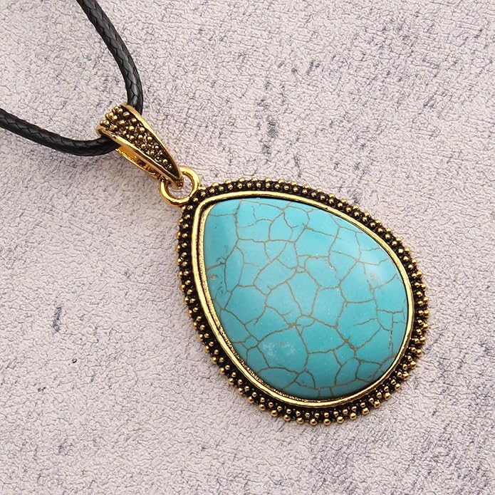 GelConnie Boho Necklaces for Women Vintage Silver Circles Long Pendant Necklace Cowgirl Sweater Necklace Adjustable Leather Choker Necklace for Women