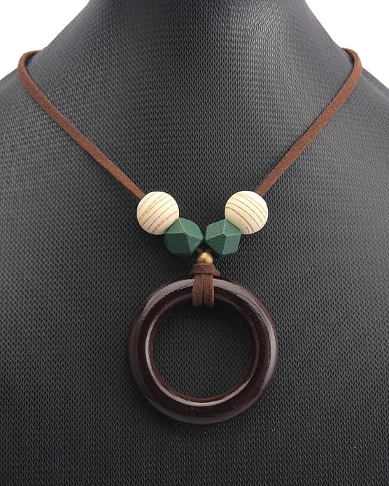 GelConnie Boho Necklaces for Women Vintage Silver Circles Long Pendant Necklace Cowgirl Sweater Necklace Adjustable Leather Choker Necklace for Women