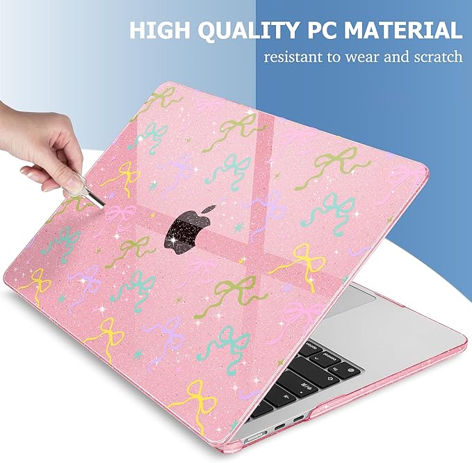 Mektron Compatible with M4 MacBook Air 15 inch Case 2025 A3241 2024 2023 M3 A3114 A2941 M2 Liquid Retina Display Touch ID, Plastic Hard Case & Keyboard Skin - Gilitter Pink Colorful Bows