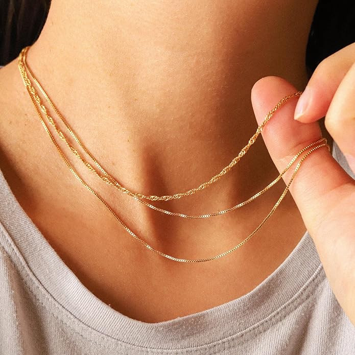CHESKY Layered Necklaces for Women, 14K Gold Plated Chain Necklace Women Trendy Cuban Link Paperclip Chain Toggle Clasp Necklace Fashion Chunky Jewelry for Women