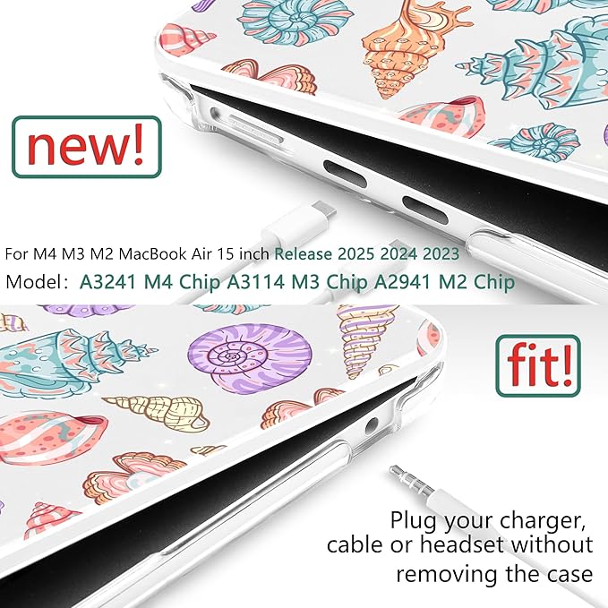 TWOLSKOO Compatible with M4 MacBook Air 15 inch Case 2025-2023 Released Model M4 A3241 M3 A3114 M2 A2941, Plastic Hard Shell & Screen Protector & Keyboard Cover & Type C Adapter, Colorful Shells