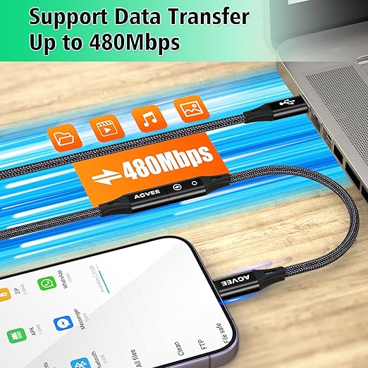 AGVEE 2 Pack 4 inch Lightning Female to USB C Male PD Adapter, 27W Fast Charger Charging Comverter for iPhone 15 16 Plus Pro Max Carplay, Samsung S25 S24 S23 S22, Not for Audio, Black