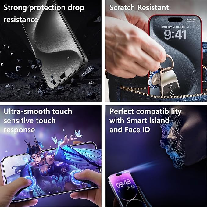 2 Pack Matte Screen Protector for iPhone 13 Pro Max/iPhone 14 Plus, 9H Tempered Glass, Full Coverage, Anti-Fingerprint, Auto Dust-Elimination, No Bubble, Easy Installation
