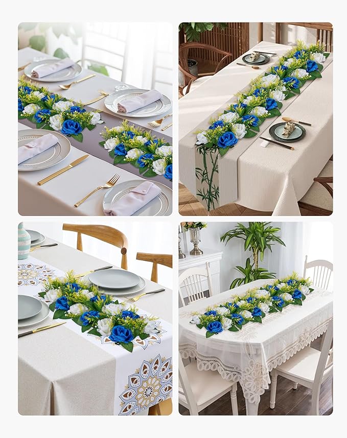 VEVOR Flower Ball Arrangement Bouquet 10 PCS, 19.6 x 8.6 Inch Artificial Flower Balls Wedding Table Centerpieces, Faux Rose Arrangements for Wedding Centerpiece Home Decoration, Blue and White Roses
