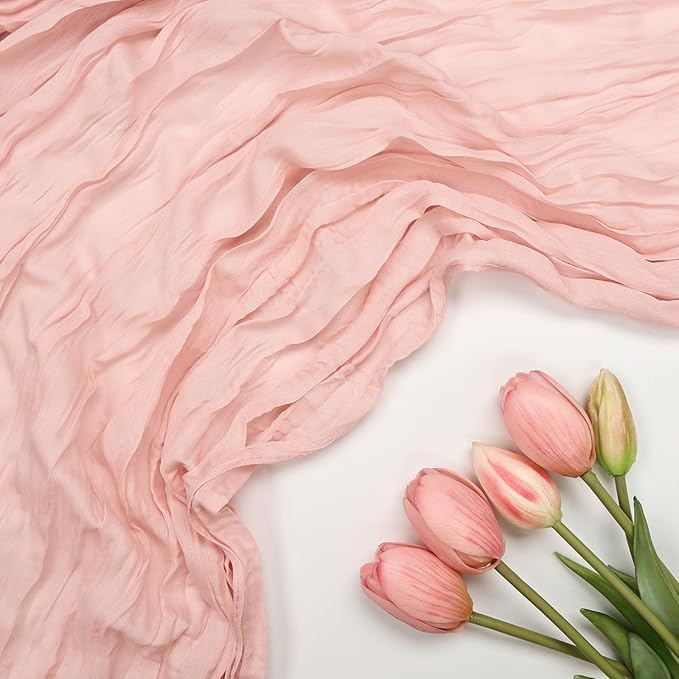6 Pack Blush Pink Cheesecloth Table Runner 10FT Boho Cheese Cloths Gauze Fabric Table Runners 120 Inch Rustic Sheer for Wedding Birthday Party Baby Shower Centerpiece Home Decorations