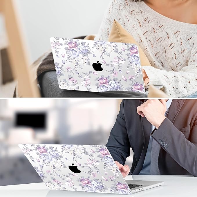 TWOLSKOO for M4 MacBook Air 13.6 inch Case 2025-2022 Release M4 A3240 M3 A3113 M2 A2681, Plastic Hard Shell & Screen Protector & Keyboard Cover & Trackpad Film, Purple Peony