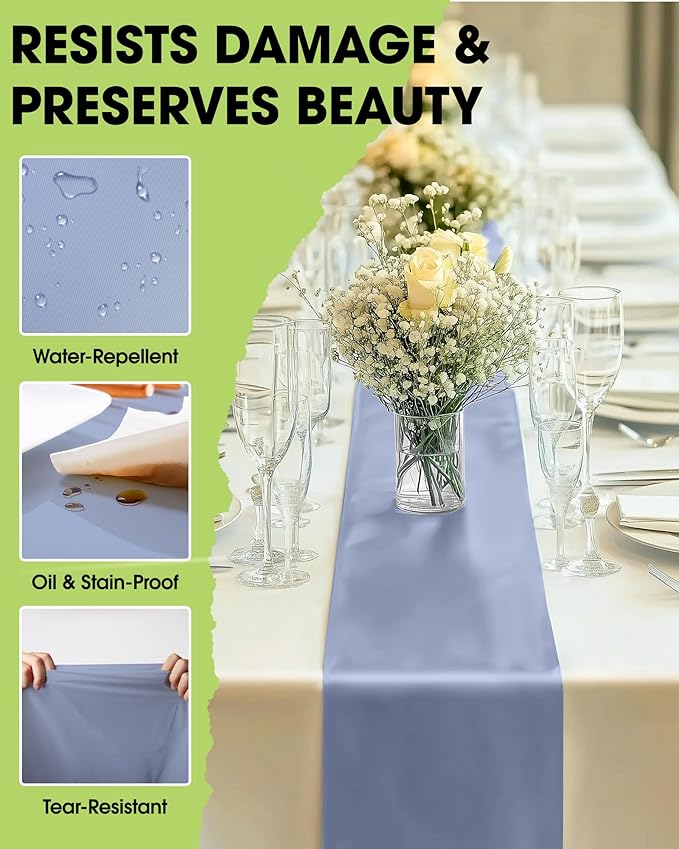 Pureegg Dusty Blue Plastic Table Runners - 30 Pack, 14'' x 108'', Water Resistant & Disposable Centerpiece Decorations for Table Cloth, Wedding, Birthday, Holiday, Baby Shower, Party, Home Decor