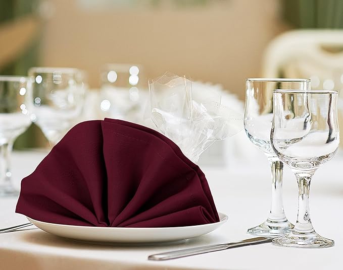 Utopia Home [24 Pack, Burgundy] Cloth Napkins 20x20 Inches, 100% Polyester Hemmed Edges, Washable and Reusable Ideal for Parties, Weddings and Dinners