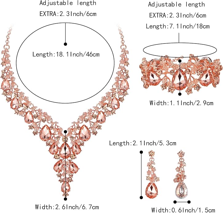 BriLove Women's Wedding Bridal Austrian Crystal Teardrop Flower Cluster Statement Necklace Dangle Earrings Jewelry Set for Party Prom