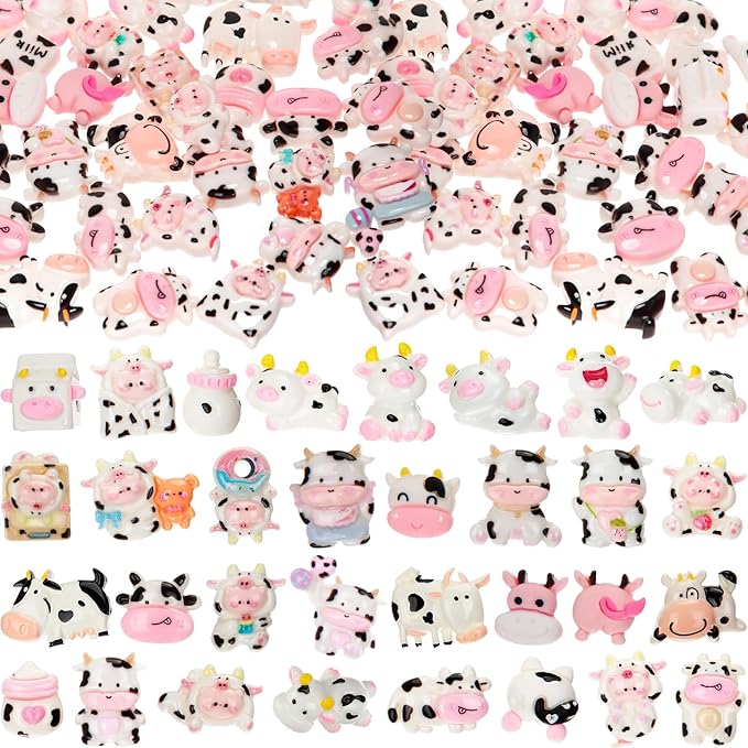 Giegxin 40 Pcs Cow Resin Charm Milk Bottle Cute Animal Accessories Cute Embellishments Bulk for Jewelry Cellphone Case Scrapbooking Headband DIY Craft Making(Cow)