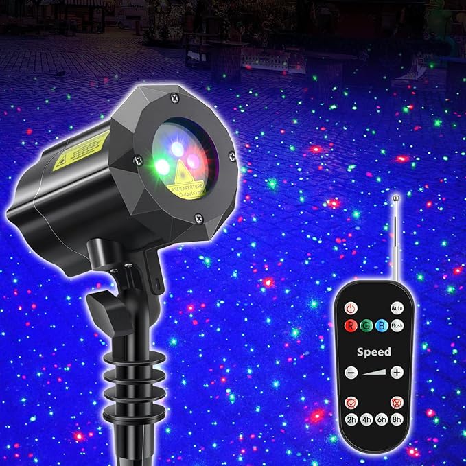 Poeland Christmas Laser Projector Lights with Remote Control and Security Lock, Halloween Garden Lights for Indoor, Outdoor, Home, Garden (Red, Green, Led Blue)