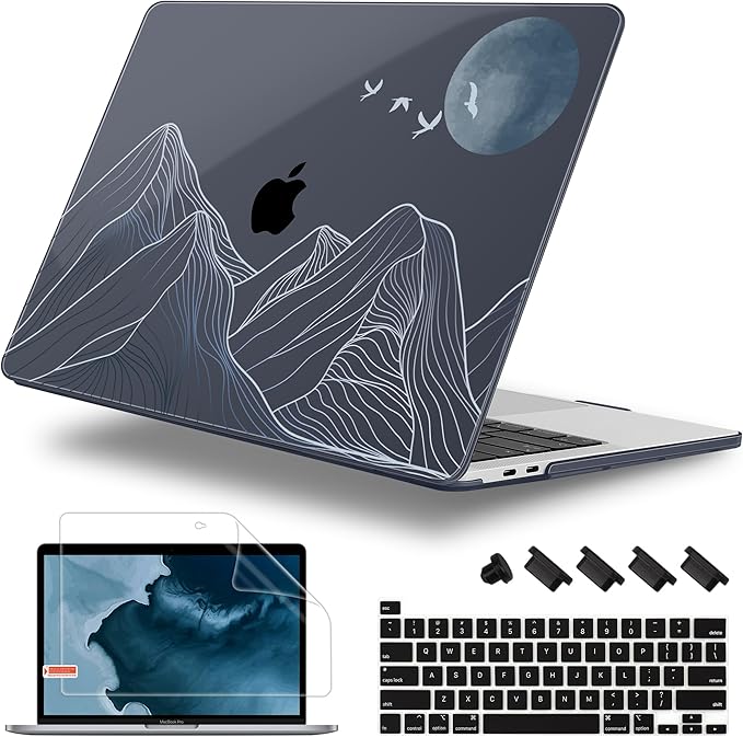 Case for MacBook Pro 13 inch with/Without Touch Bar (2016-2022, M2 A2338 M1 A2289 A2251 A2159 A1989 A1706 A1708), Hard Shell + Keyboard Cover + Dust Plug Abstract Mountain