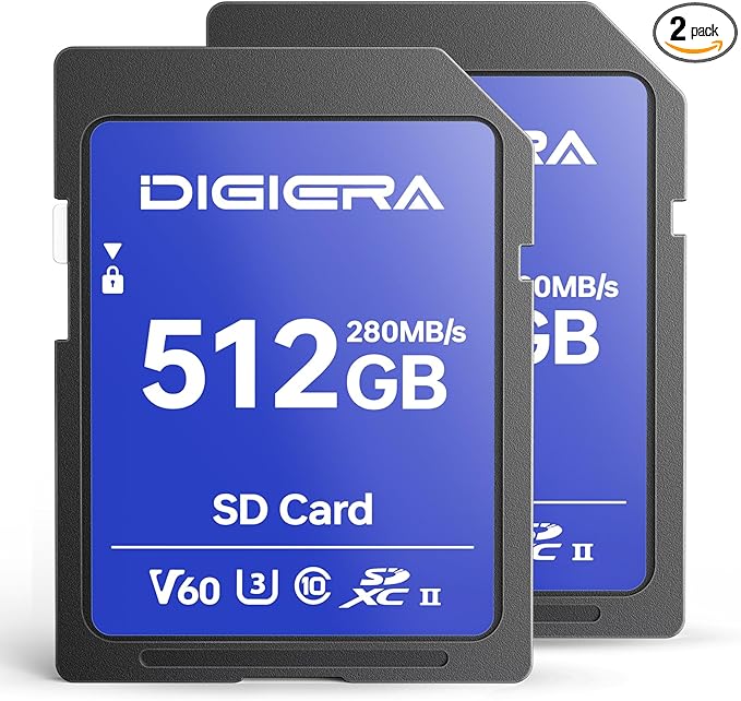 512GB LSU100 SDXC UHS-II Memory Card - up to 280MB/s, C10, U3, V60, 6K, SD Card for Computers, Digital Cameras, Home Theatre Devices, Car Navigation Systems (2 Pack)