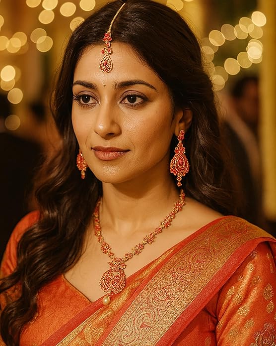 Touchstone Indian jewelry sets for women maang tikka wedding guest gold necklace bollywood jewellery set pageant elegant prom bride accessories western crystal chunky rhinestone necklaces
