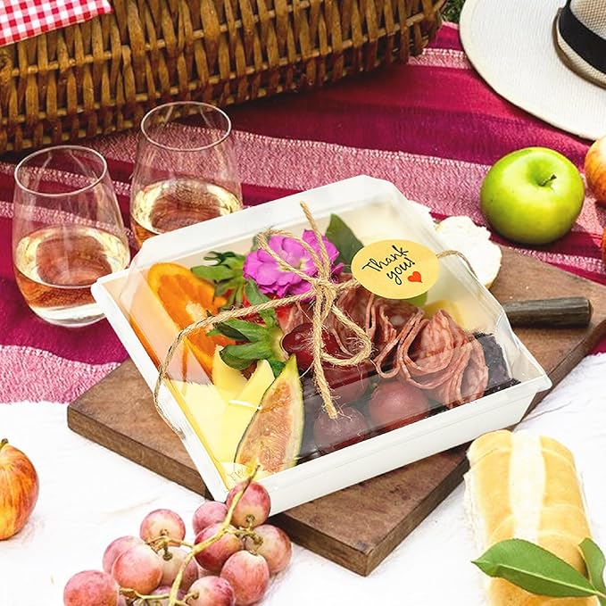 50 Pack Small Charcuterie Boxes with Clear Lids - To Go Paper Mini Charcuterie Box, Disposable Food Containers, 5Inch Dessert Boxes - Sandwich, Cookie, Sushi, Cake Slice, Strawberries (White)