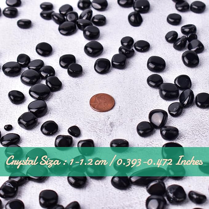 Polished Obsidian Crystal Set, 0.4", 128 Pcs - Handpicked Tumbled Stones and Crystals Bulk for Healing, Reiki, Meditation, Witchcraft and Home Decor, Obsidian - 0.4"- 10 oz