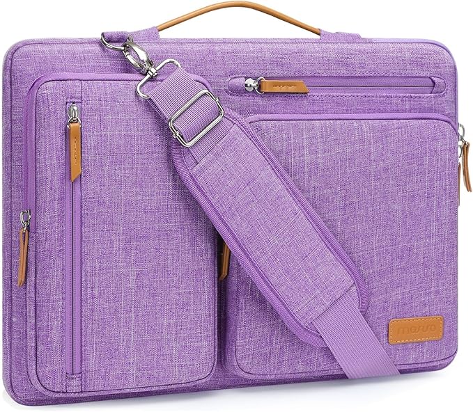 MOSISO 360 Protective Laptop Shoulder Bag,13-13.3 inch Computer Bag Compatible with MacBook, HP, Dell, Lenovo, Asus Notebook,Side Open Messenger Bag with 4 Zipper Pockets&Handle, Lilac