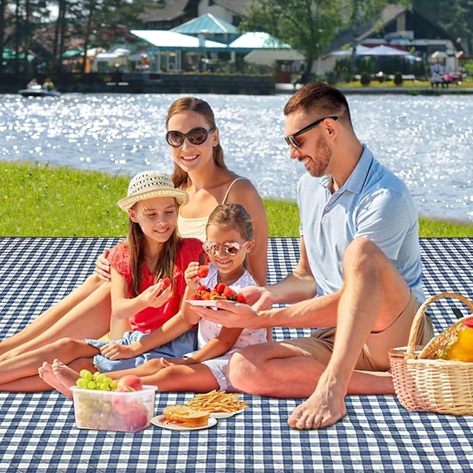WIN&YING Waterproof Picnic Blanket, 3-Layer 80'' x 80'' Extra Large Picnic Blankets, Outdoor Blanket Foldable and Washable for Beach, Camping, Park, Grass